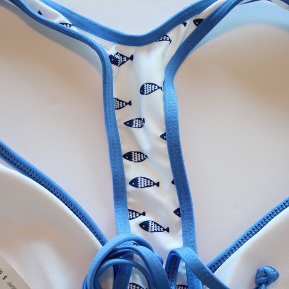 Splendid Racerback Swim Bikini Top Cayman Stripe White Blue Medium NWT - Picture 5 of 7